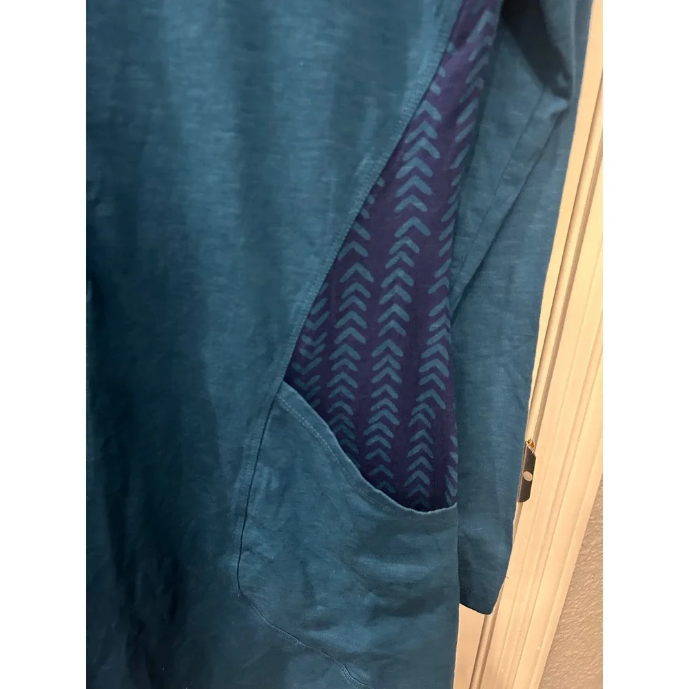 Horny‎ Toad Henley Tunic Dress Teal Blue Long Sleeve Pocket Chevron Geometric S